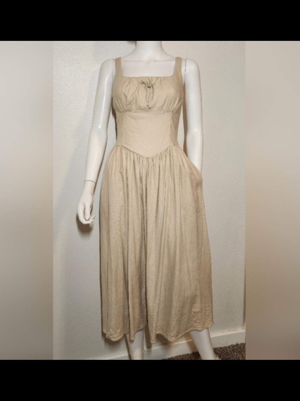 House of Harlow 1960 Cream Linen Blend Maxi Dress Square Neck Adjustable Straps